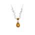 Collier Carador argent 925/000 forme goutte d'eau ambre couleur cognac