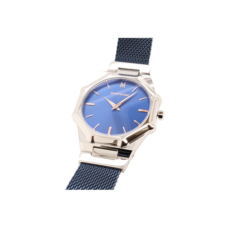 Montre Montignac collection M Quartz acier bleu  MOPE19B13