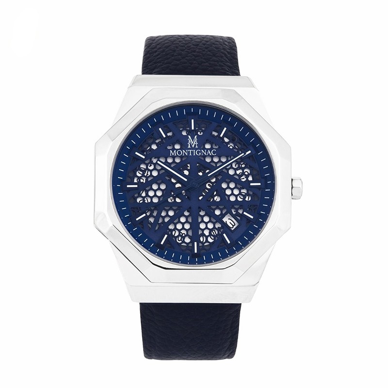 MONTRE MONTIGNAC EN CUIR BLEU MOW160