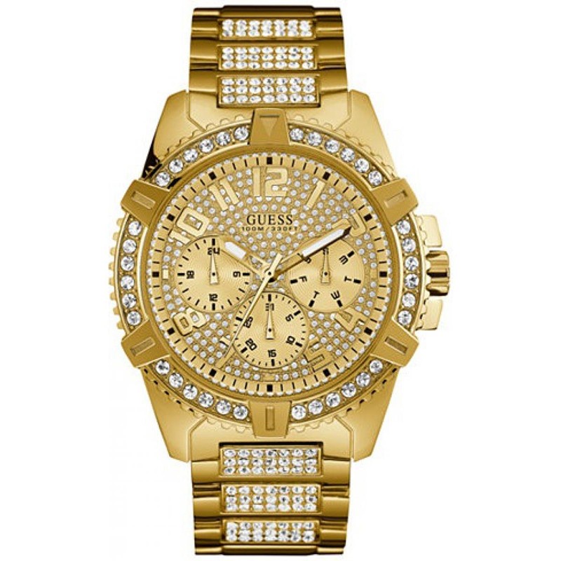 MONTRE GUESS ACIER DORE ET CRISTAUX DE LA COLLECTION FRONTIER