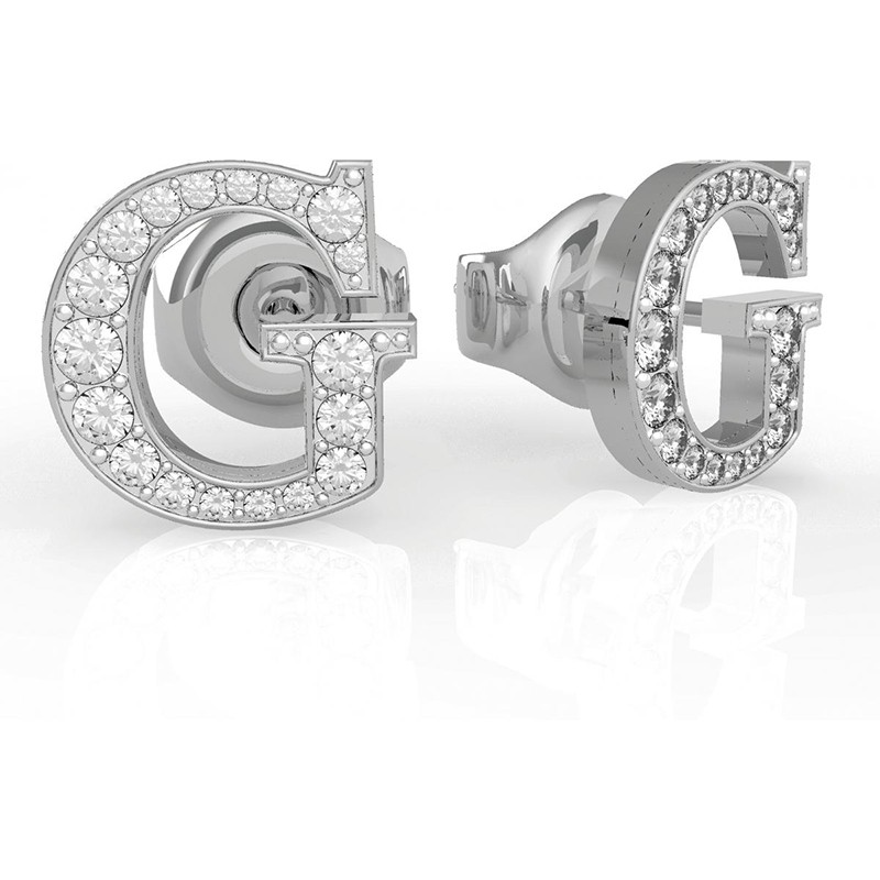 Boucles d'Oreilles puces acier rhodié argenté lettre "G"