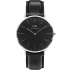 Montre argenté bracelet cuir noir Daniel Wellington