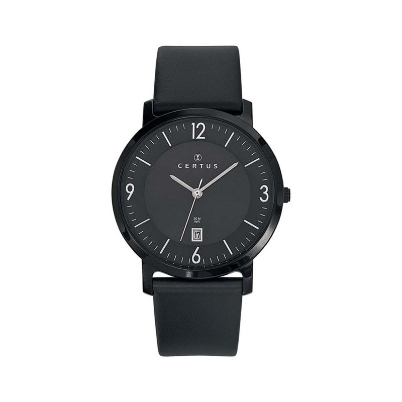montre homme Certus acier noir bracelet cuir noir