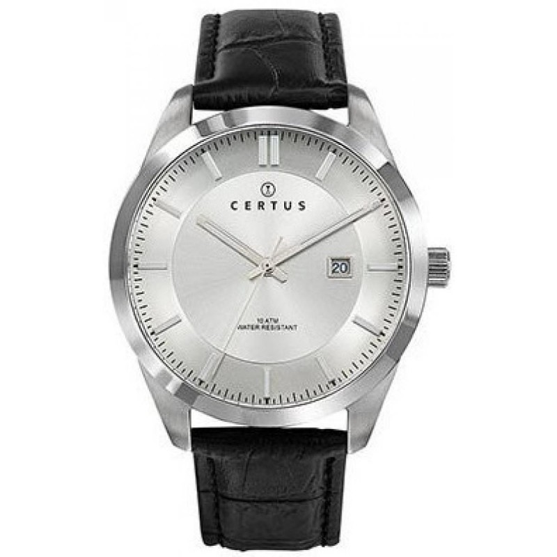 montre homme Certus acier noir bracelet cuir noir