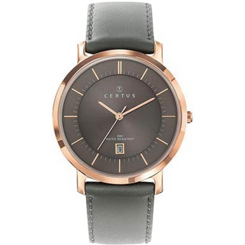 montre homme Certus acier doré rose bracelet cuir gris