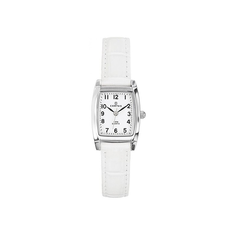 montre femme Certus acier argenté bracelet cuir blanc