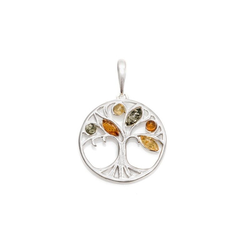 Pendentif arbre de vie en argent 925/000 et ambre 3 couleurs 