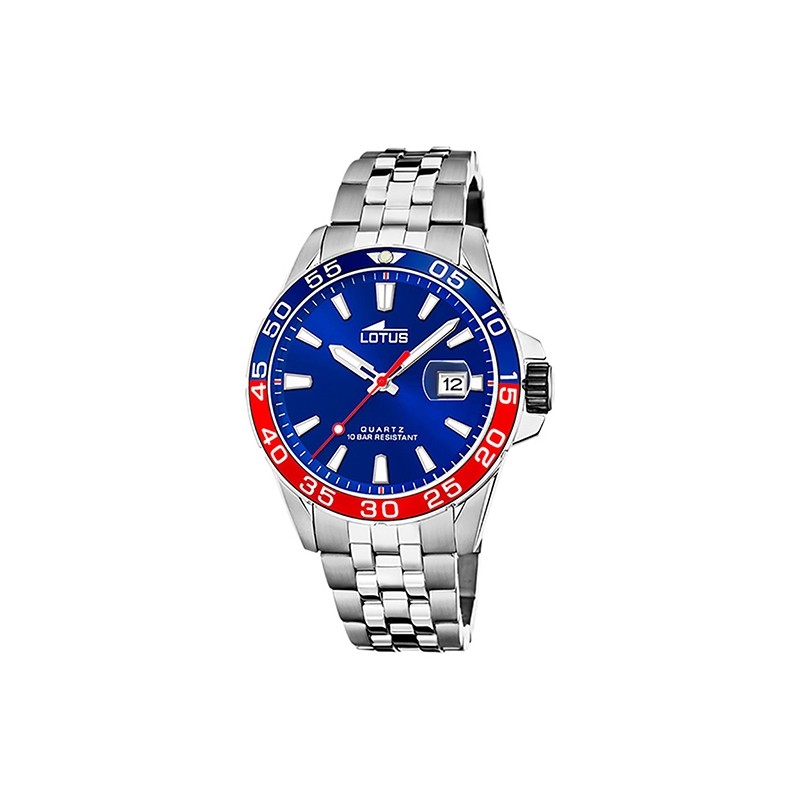 Montre homme acier argenté rouge et bleu