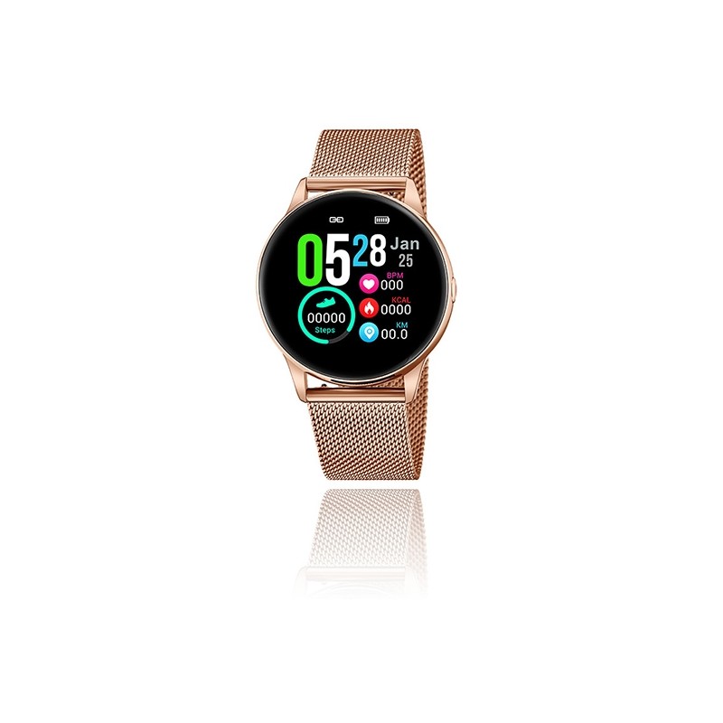 Montre Lotus connectée Mixte acier doré rose