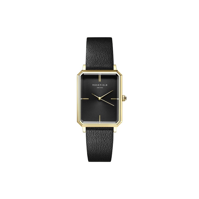 Montre femme Rosefield acier doré bracelet cuir noir 