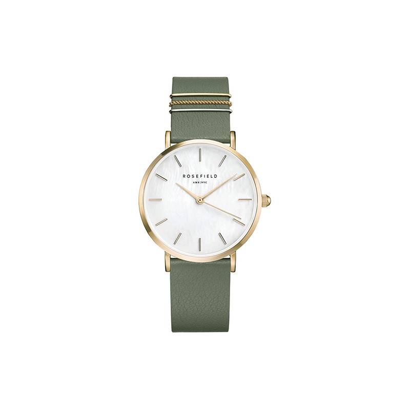 Montre femme Rosefield acier doré bracelet cuir vert