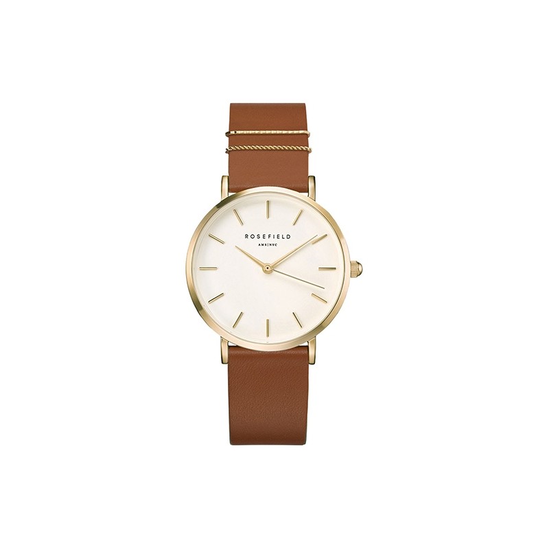 Montre femme Rosefield acier doré bracelet cuir marron