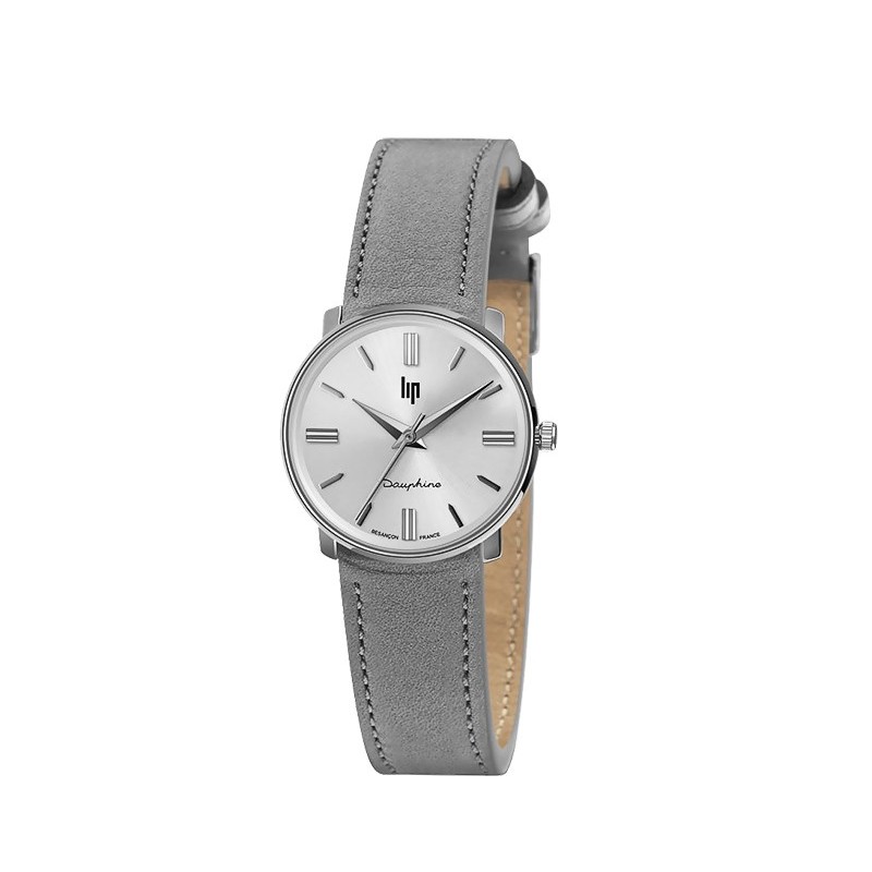 Montre Lip femme acier argenté bracelet cuir 