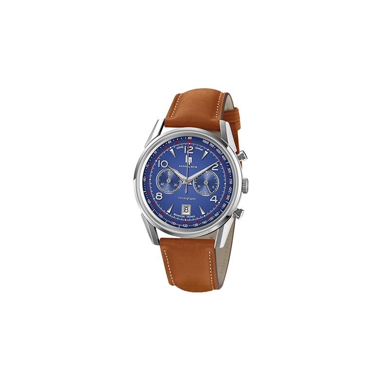 Montre chronographe Lip homme acier argenté bracelet cuir 