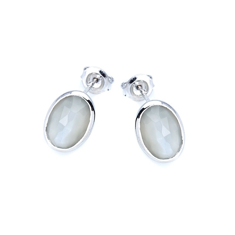 Boucles d'oreilles en argent 925/000 et opale doublet couleur bleutée