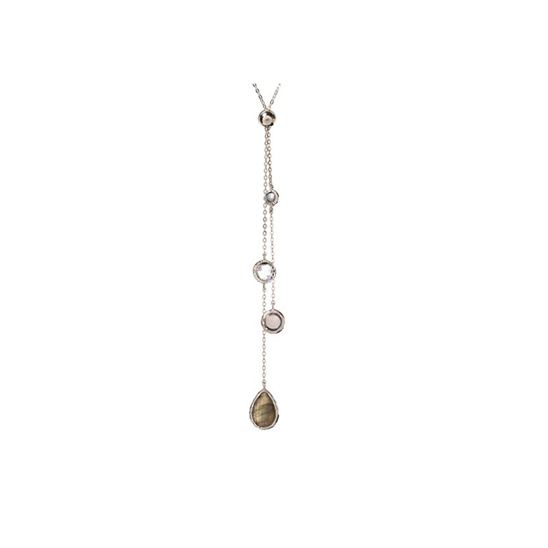 Collier argent 925/000 rhodié et multi-pierre fine 