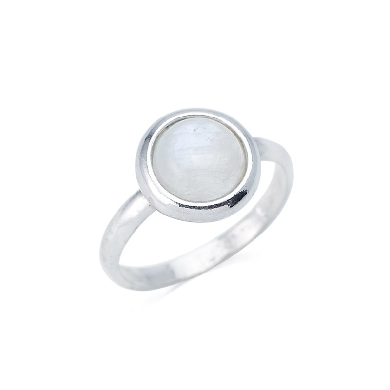 Bague en argent 925/000 et pierre de lune ronde