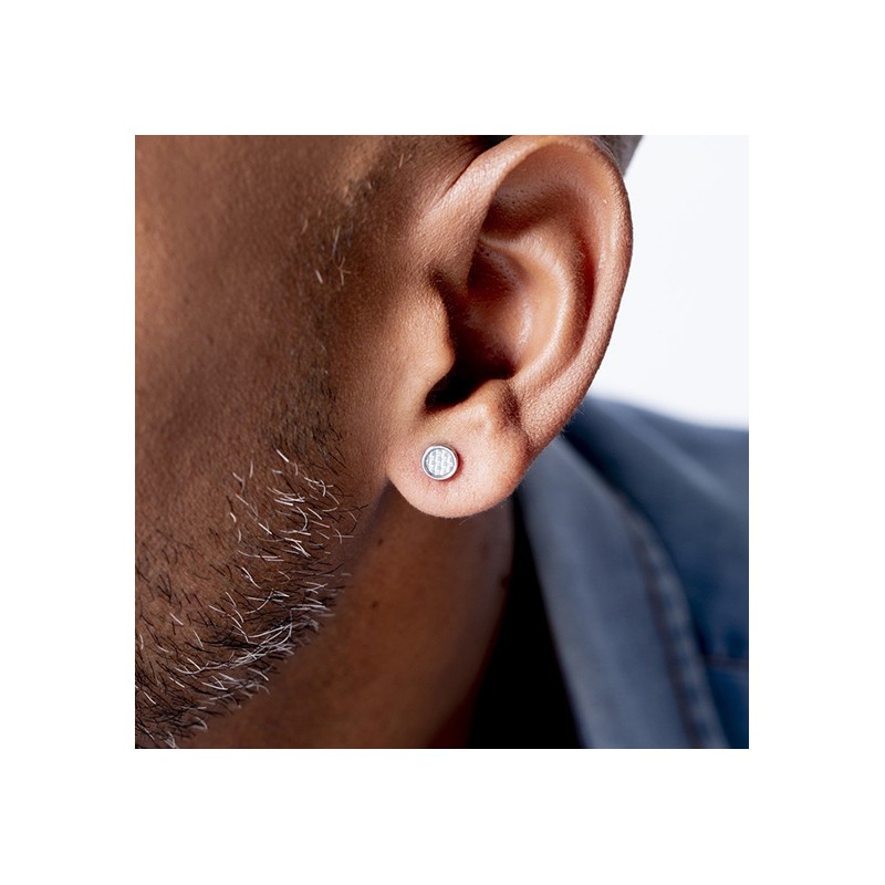 Boucles d'oreilles rondes homme acier argenté