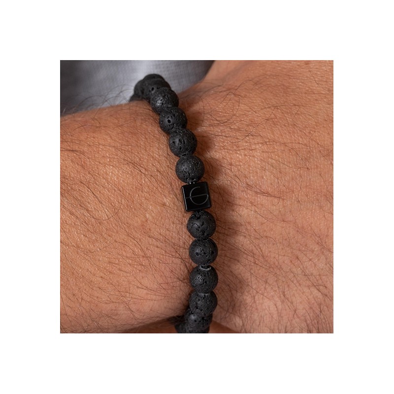 bracelet Phebus homme pierre de lave acier noir