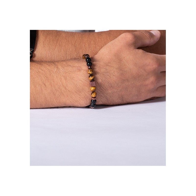 bracelet Phebus homme pierre Oeil de tigre et Hématite noir