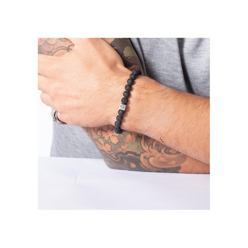 bracelet Phebus homme pierre de lave acier argenté
