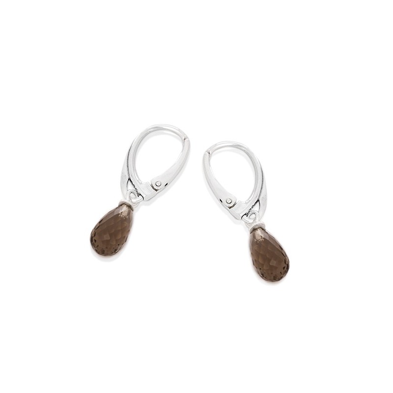 Boucles d'oreilles dormeuses en argent 925/000 et quartz fumé forme goutte