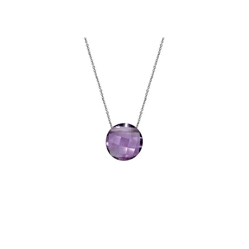 Collier argent 925/000 et sphère d'améthyste forme coussin