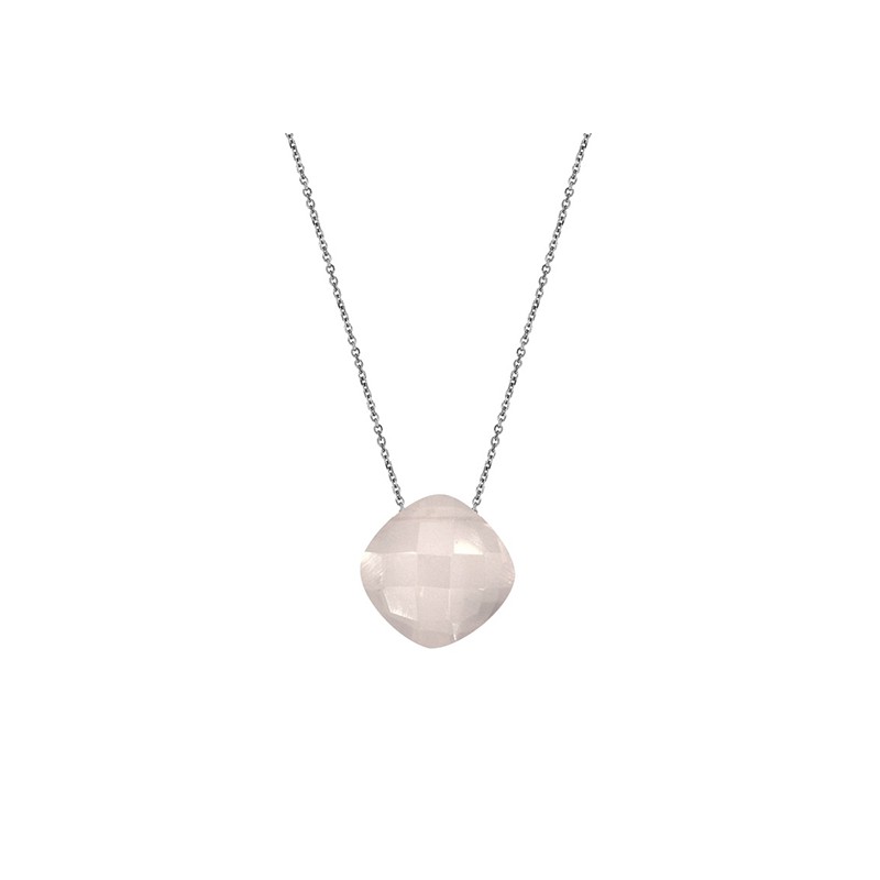 Bracelet argent 925/000 rhodié avec motif forme coussin en quartz rose