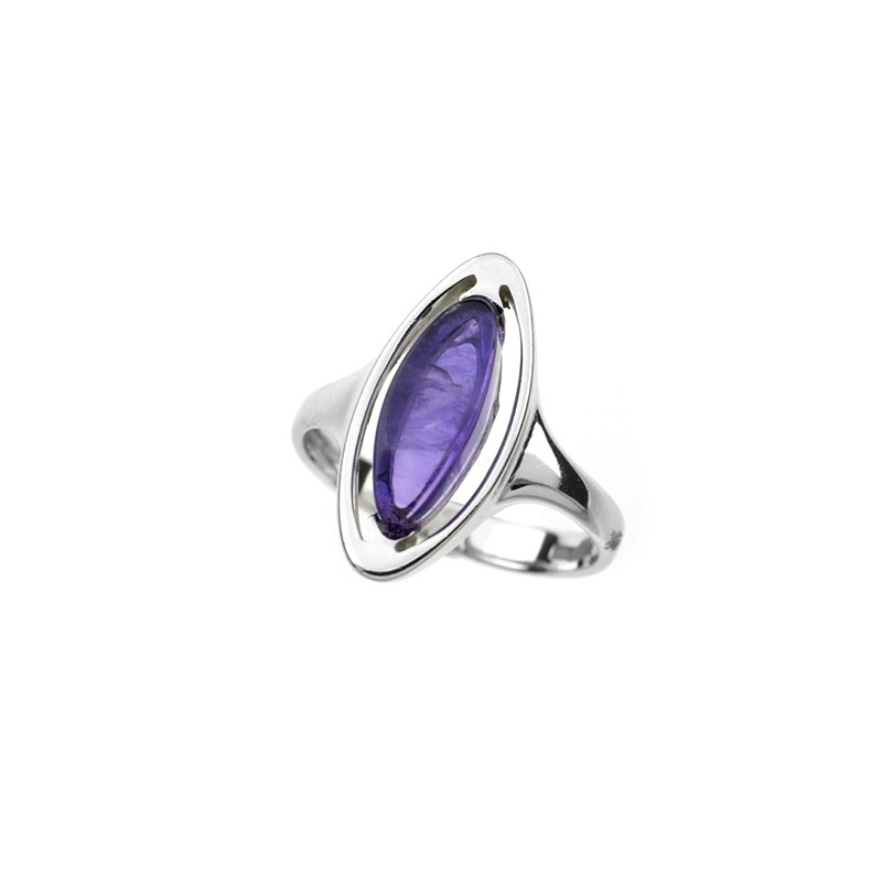 Bague en argent 925/000 rhodié et améthyste forme goutte