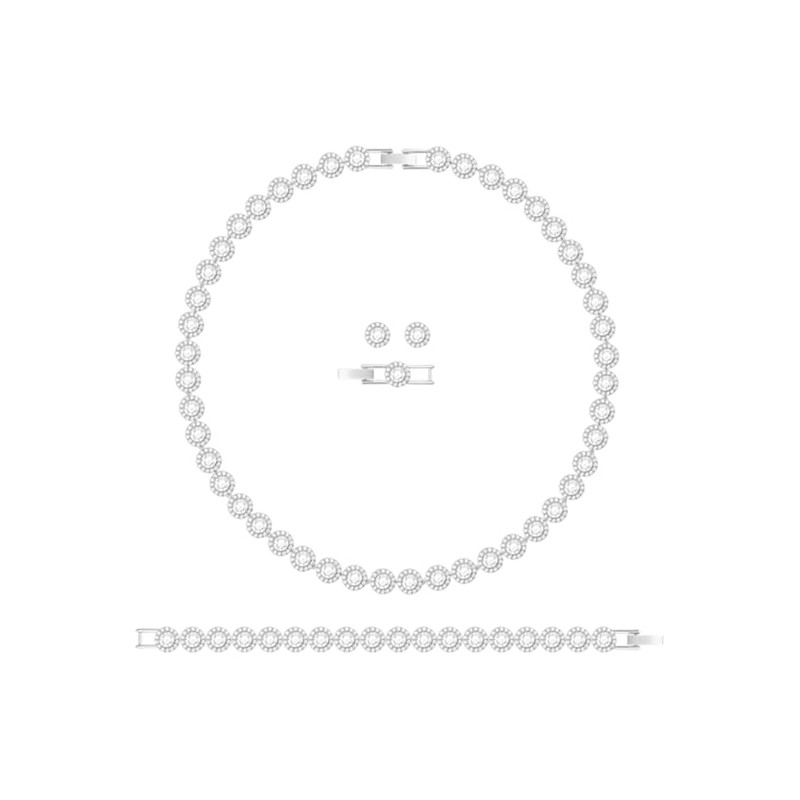 Parure bracelet collier et boucles d'oreilles swarovski métal rhodié argenté 