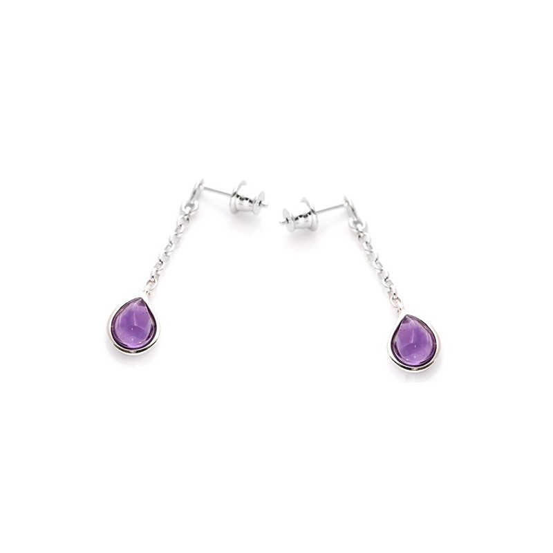 Boucles d'oreilles pendentes en argent 925/000 rhodié et améthyste