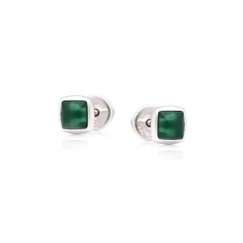 Boucles d'oreilles en argent 925/000 et agate naturelle teintée verte