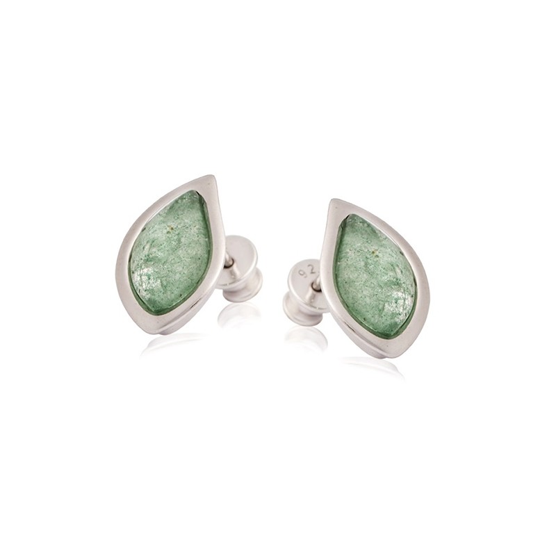 Boucles d'oreilles en argent 925/000 rhodié et aventurine forme feuille