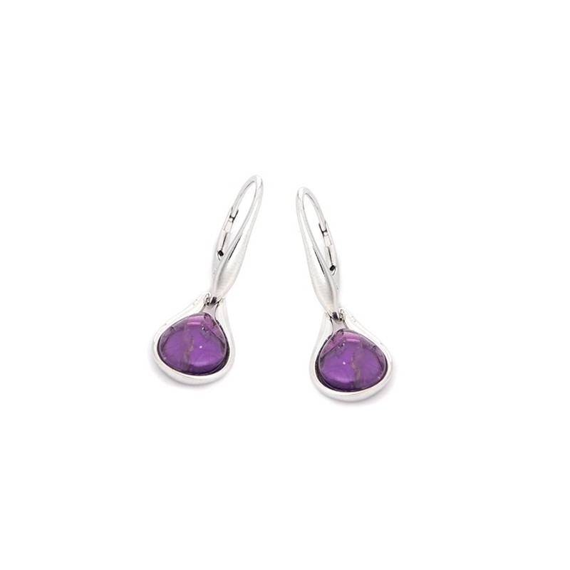 Boucles d'oreilles pendentes en argent 925/000 rhodié et améthyste forme goutte