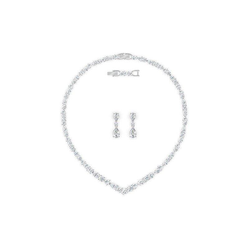 Parure collier et boucles d'oreilles swarovski métal rhodié argenté 