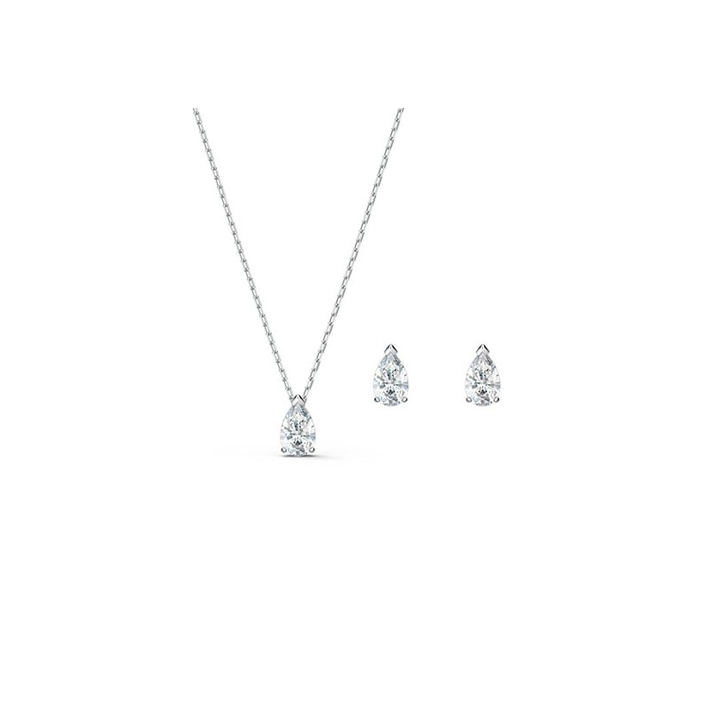 Parure Attract pear, collier et boucles d'oreilles swarovski métal rhodié argenté 
