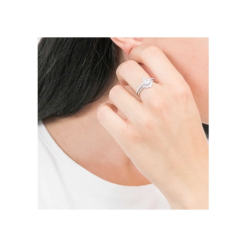 Parure de bague Attract Pear swarovski métal rhodié argenté