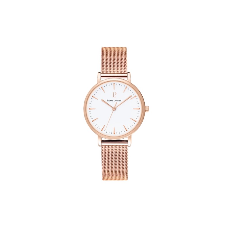 Coffret Montre acier milanais doré rose Pierre Lannier 