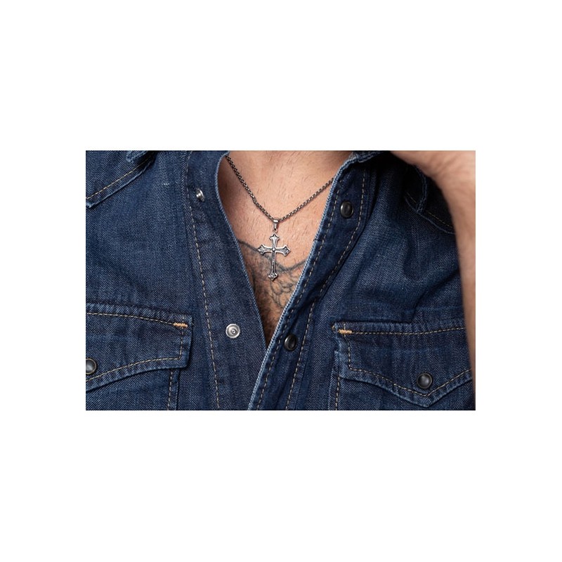 Collier Homme Phebus en acier motif croix gothique