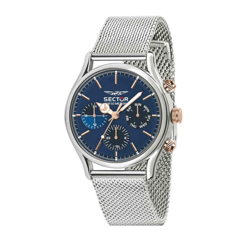 Montre Sector Homme bracelet milanais argenté et bleu 