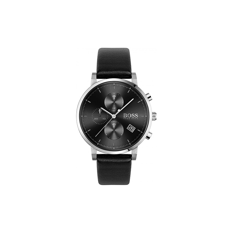 montre-homme-boss-bracelet-cuir-et-cadran-noir