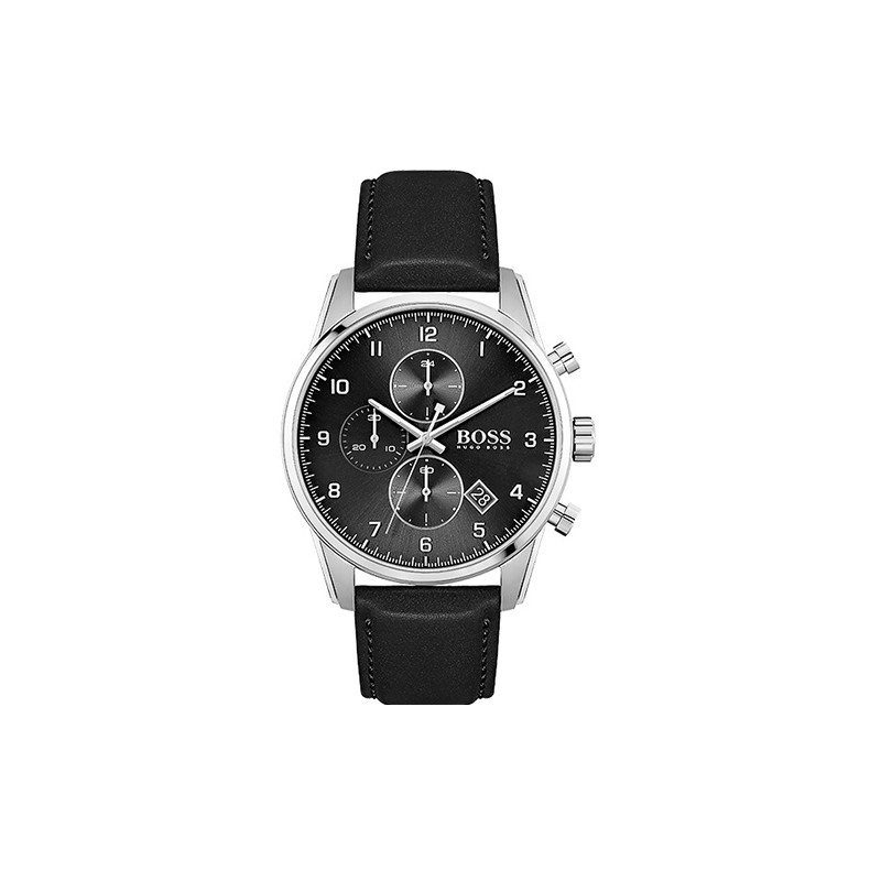 Montre homme boss bracelet cuir et cadran noir