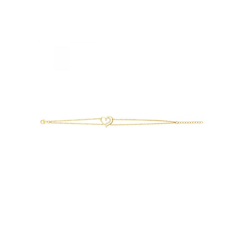 Bracelet double chaine plaqué or motif coeur