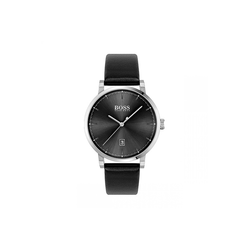 Montre homme boss bracelet cuir et cadran noir