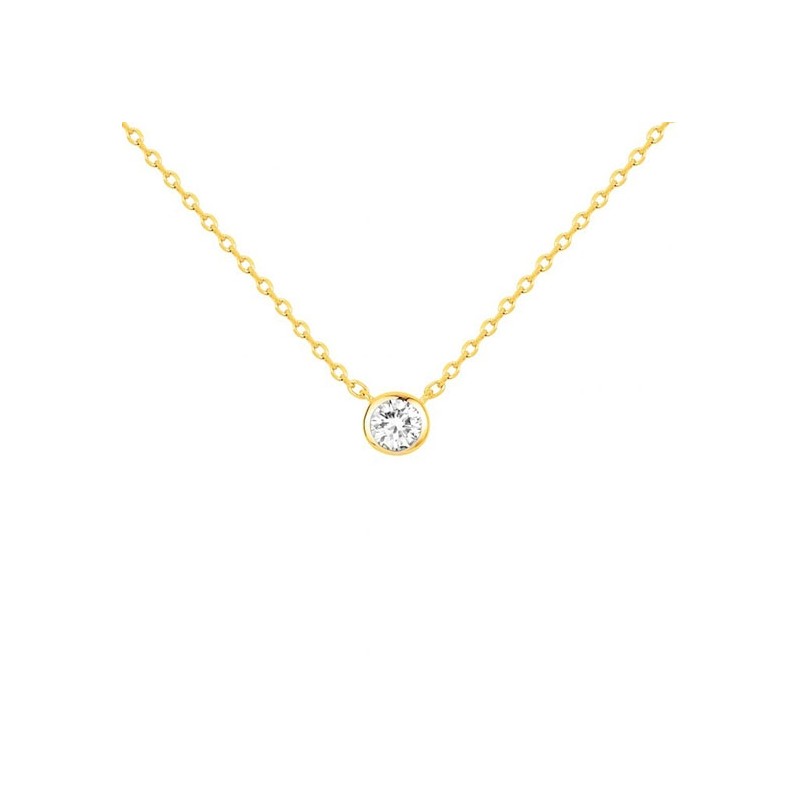 Collier plaqué or et solitaire d'oxyde de zirconium