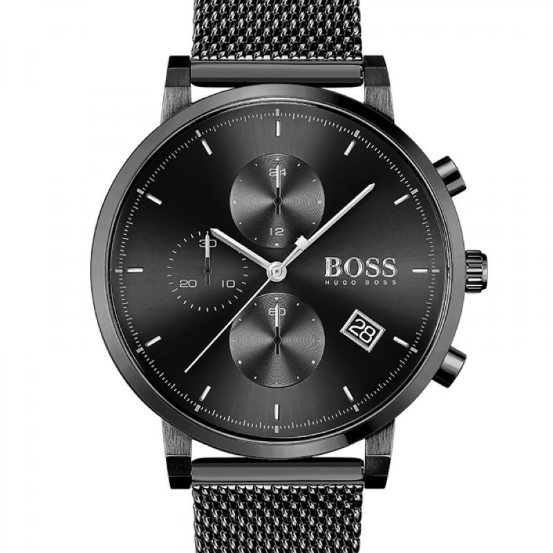 Montre chronomètre homme boss acier noir