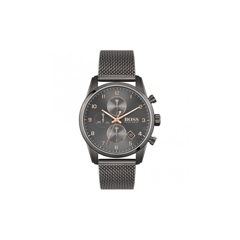 Montre chronomètre homme boss acier gris