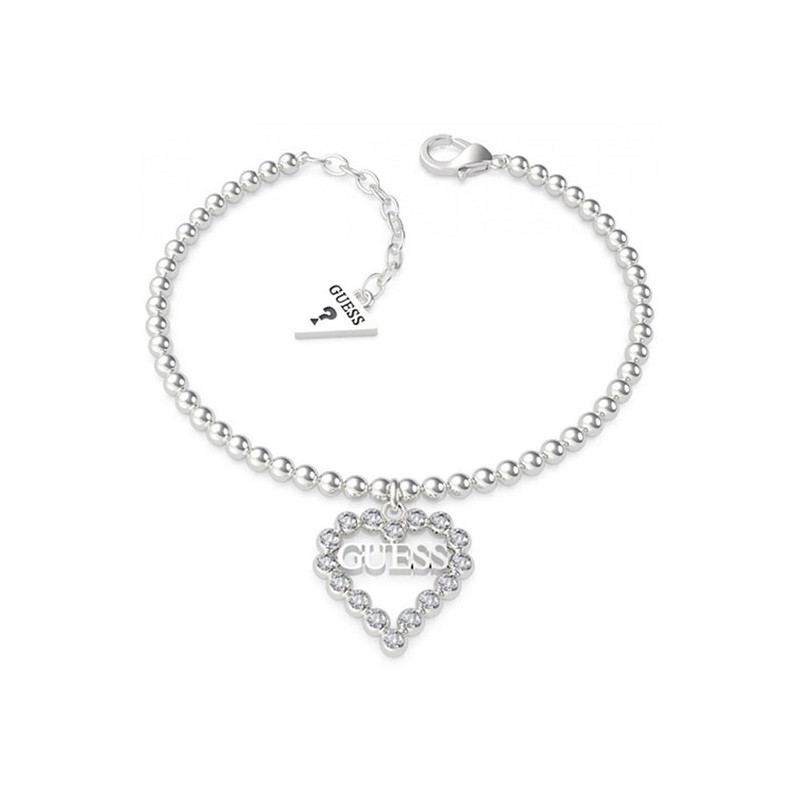 Bracelet Guess coeur en métal rhodié couleur argent.