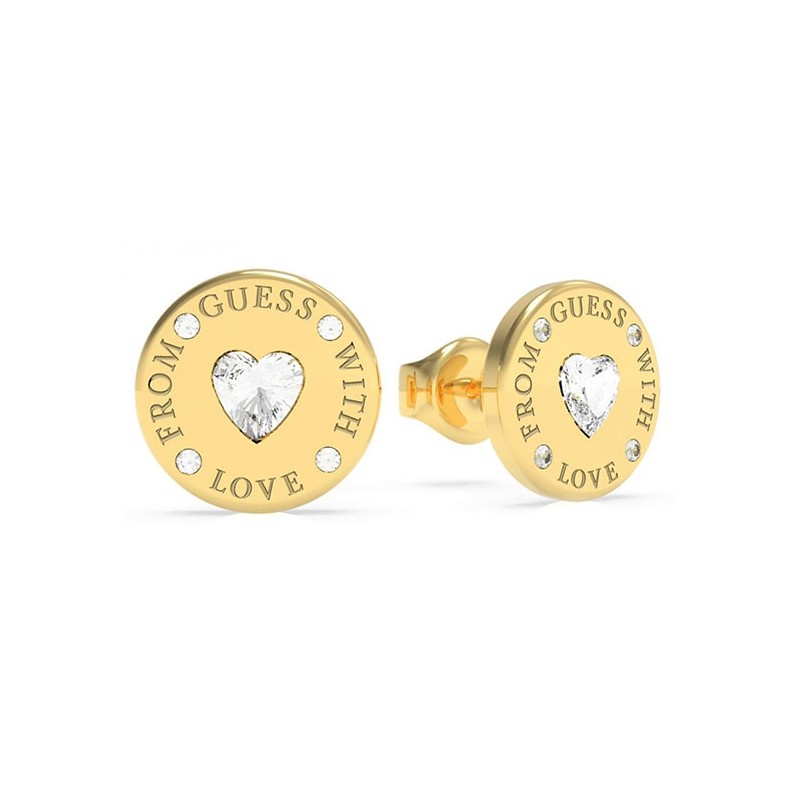 Boucles d'Oreilles puces acier rhodié doré « from guess With love » 