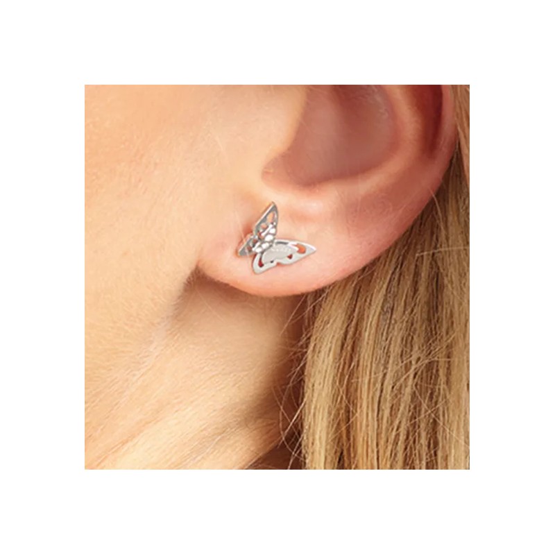 Boucles d'oreilles acier rhodié "Fly away"